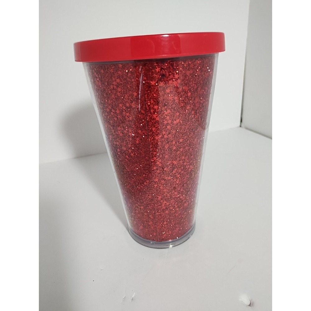 Starbucks 2018 Red Glitter Cold Cup Tumbler Stars‎ 16 Oz No Straw